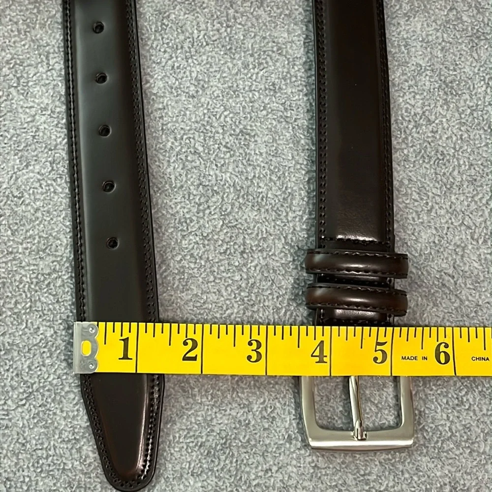 Mens Brown Leather Belt Size 38 Silver Tone Metal Buckle